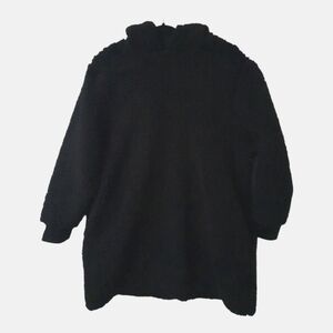 New Soft Black Long Sleeve Sherpa Hoodie Pullover w/Pockets Size L-XL